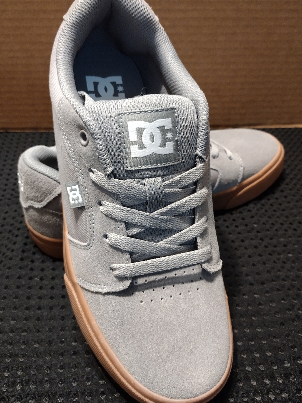 DC Men’s Grey Leather/Canvas)Suede Skate Sneakers with Gum Sole